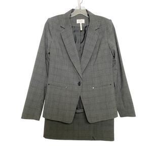 Laundry Shelli Segal Finely Plaid Grey Suit Jacket Blazer/Skirt Set 6 NWT‎